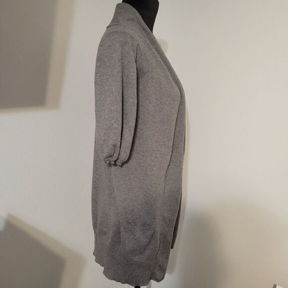 New York & Co. Gray 3/4 Sleeve Shawl Collar Open Front Long Cardigan Size M - Picture 7 of 14